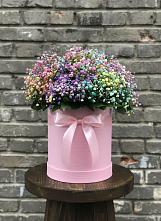 Цветочная композиция из Гипсофила и Розы в шляпной коробке в Ильинское-Хованское