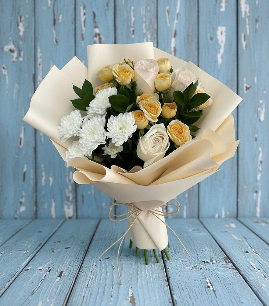 Букет цветов из: Розы и Хризантемы в Ильинское-Хованское