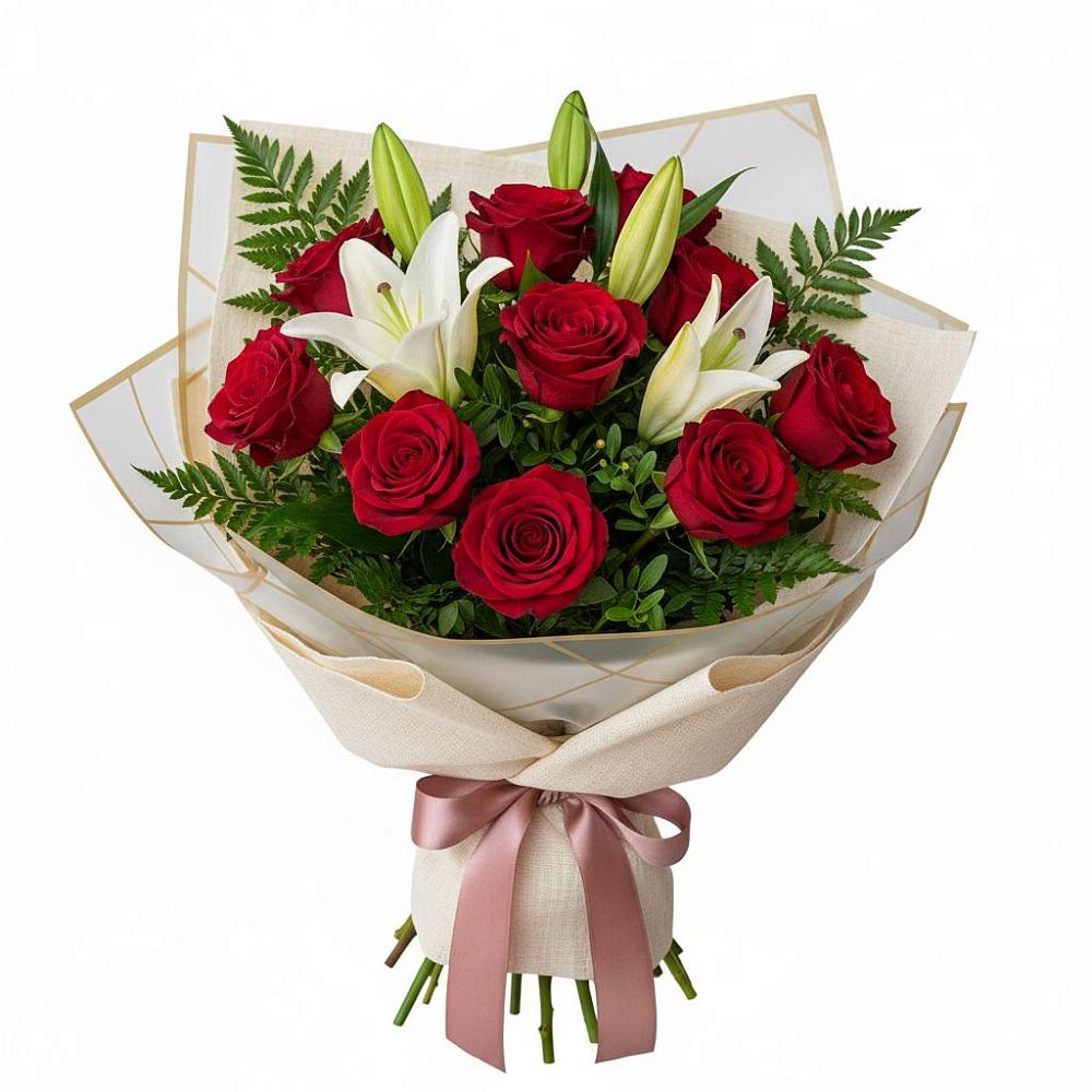 Букет цветов из: Лилии и Розы в Ильинское-Хованское