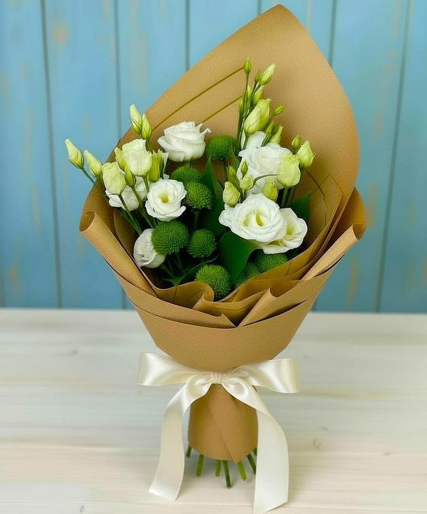 Букет цветов из: Хризантемы и Лизиантусы в Ильинское-Хованское