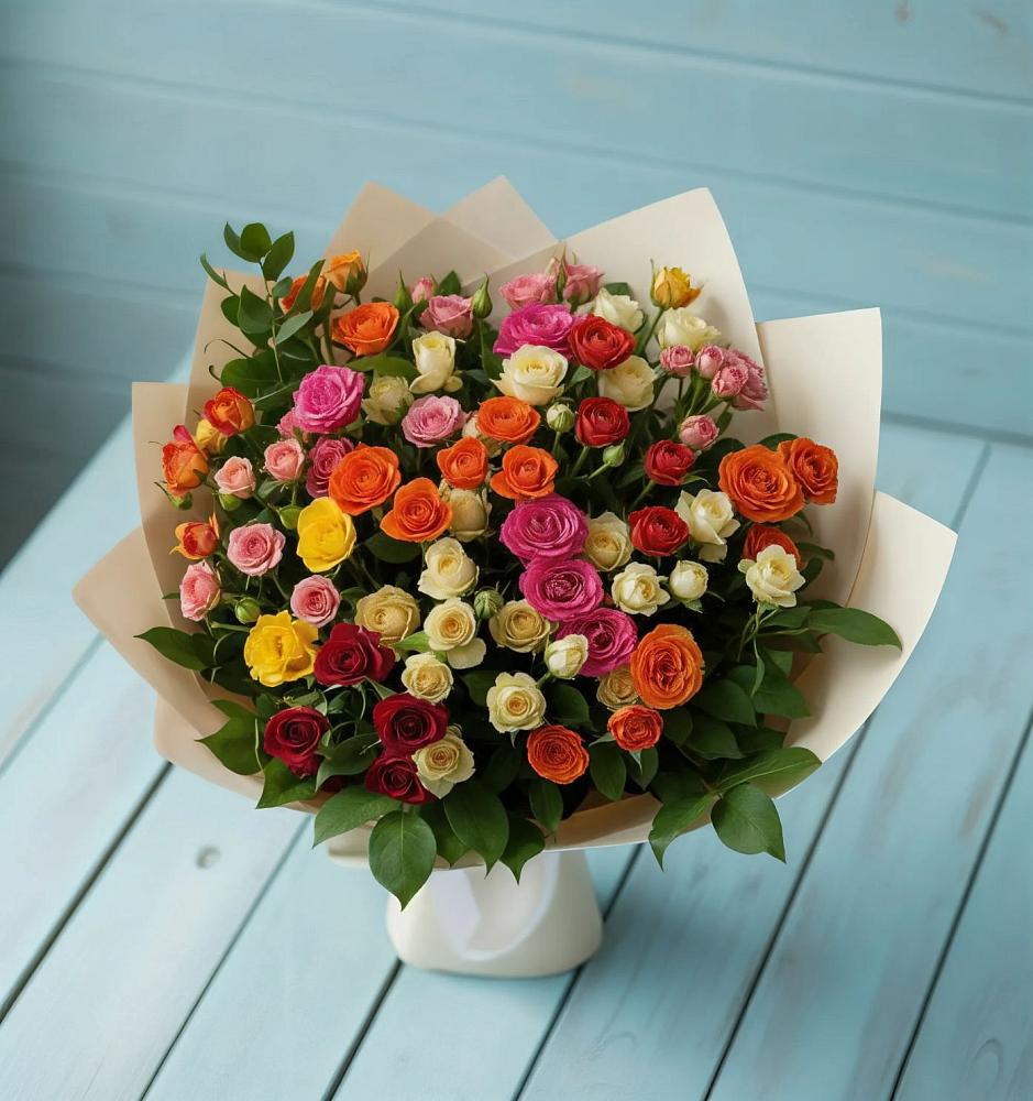 Букет Микс из разноцветных кустовых роз в Ильинское-Хованское
