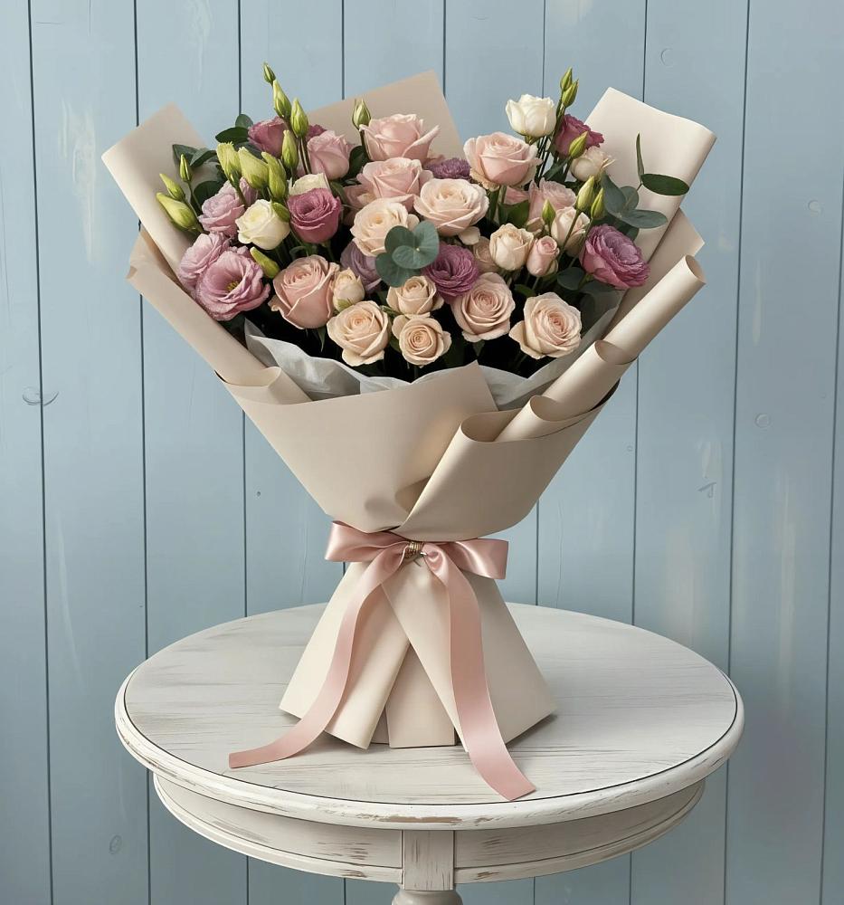 Букет цветов из: Розы и Лизиантусы в Ильинское-Хованское