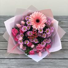 Букет цветов из:  Розы, Герберы и Хризантемы в Ильинское-Хованское