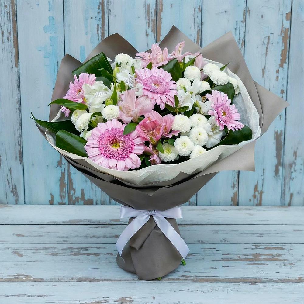 Букет цветов из: Герберы, Альстромерии и Хризантемы в Ильинское-Хованское